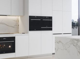 Black Belling Microwave Oven in a white kitchen