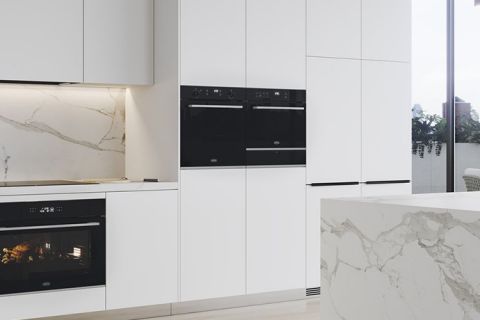 Black Belling Microwave Oven in a white kitchen