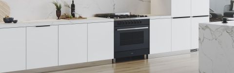 Black Belling Upright Cooker in a white kitchen